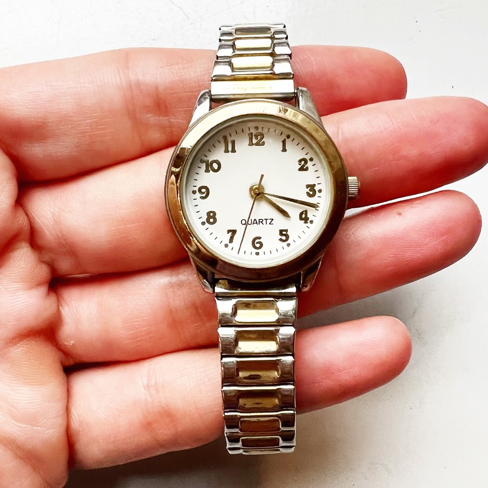 Vintage chic Ladies two-tone silver & gold stretch watch